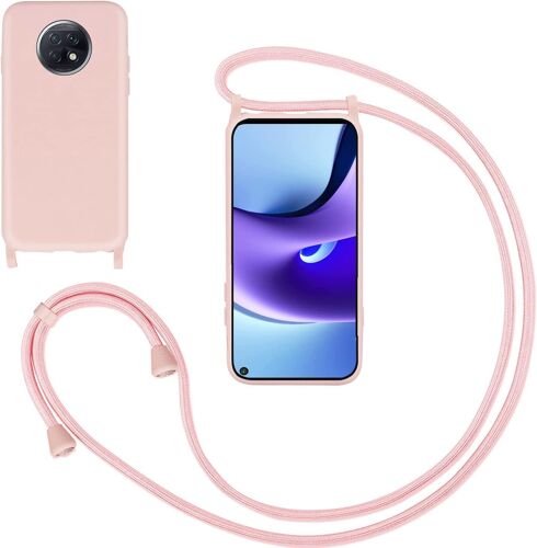 KAL-Coque Cordon De Collier Pour Xiaomi Redmi Note 9T 5G,Collier Pour Étui Colliers De Cellulaire Mince Antichoc Réglable Lanyard Housse Liquide Silicone Case Pour Redmi Note 9 5G,Pink