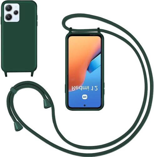 KAL-Coque Cordon De Collier Pour Xiaomi Redmi 12 4G/Poco M6 Pro 5G 4G,Collier Pour Étui Colliers De Cellulaire Mince Antichoc Réglable Lanyard Housse Liquide Silicone Case Pour Redmi 12 4G,Vert