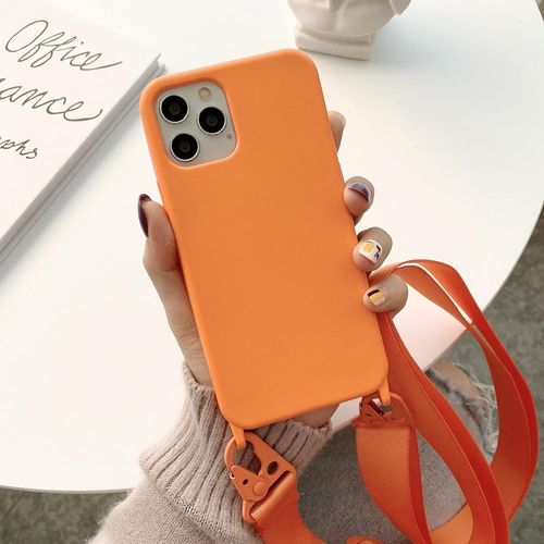 KAL-Coque De Protection En Silicone Liquide Pour Iphone 14 - Collier Réglable - Avec Cordon Élégant - Pour Iphone 14 - Orange