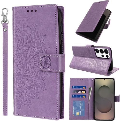 Kal-Coque Pour Samsung Galaxy S25 Ultra 5g Avec Dragonne Portable, Téléphone Etui Protection, Pochette Portefeuille Porte-Cartes Support Rabat Cuir Pu Magnétique Étui Avec Tpu Phone Housse, Violet