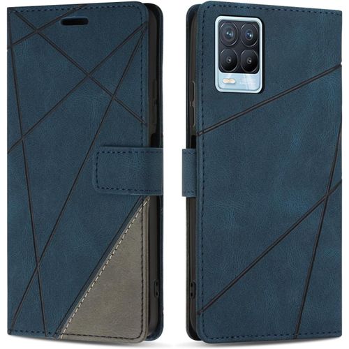 KAL-Coque Pour Realme 8 / Realme 8 Pro, Protection Housse Etui En Cuir Pu Portefeuille Avec Emplacements Cartes Et Fonction Support Pour Realme 8 / Realme 8 Pro, Bleu