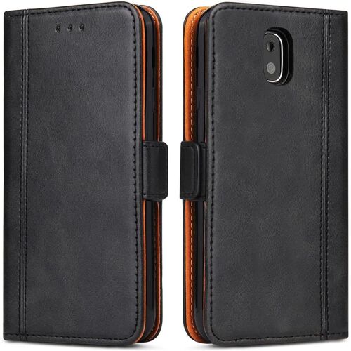KALANKA-Coque pour Samsung Galaxy J3 2017, Housse en Cuir PU Premium Etui à Rabat Pochette de Portefeuille, Étui de Protection pour Samsung Galaxy J3 2017, Noir