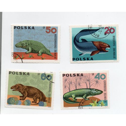 Pologne- Lot De 4 Timbres Oblitérés- Animaux Préhistoriques
