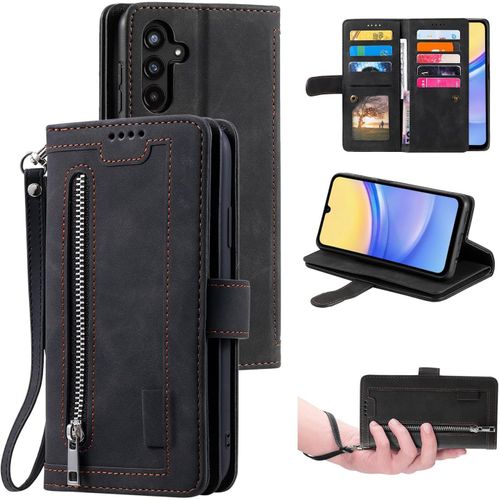 Kal-Coque Pour Samsung Galaxy A36 5g, Etui En Cuir Pu Portefeuille Rétro Flip Case Antichoc Housses Avec Emplacement Pour Carte, Béquille, Fermeture Magnétique, Résistant Aux Rayures, Noir