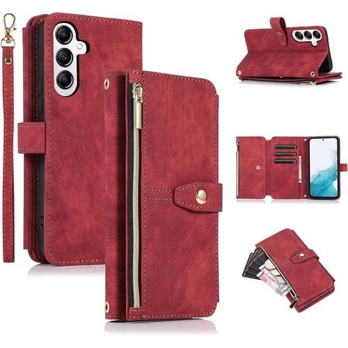 Kal-Coque Pour Samsung Galaxy A36 5g, Etui En Cuir Pu Portefeuille Rétro Flip Case Antichoc Housse Avec Emplacement Pour Carte, Béquille, Fermeture Magnétique Résistant Aux Rayures, Vintage Rouge