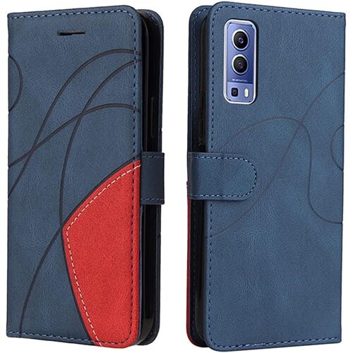 Housse Pour Telephone Vivo Y52 5g(Vivo Y72 5g) Etui,Pu/Tpu Rétro Retourner Cuir Coque Magnétique Anti Chute Portefeuille Protection Case Cover,Bleu(Q1226)
