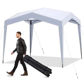 Costway Tonnelle Pliable 302 X 302 Cm - Sac À Roulettes Portable 4 Cordes À Vent - Protection Solaire Pour Plage, Fête, Camping