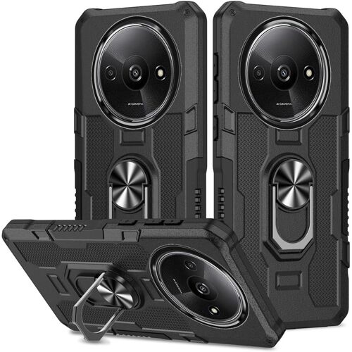 KAL-Coque Pour Xiaomi Redmi A3 Etui, Heavy Duty Antichoc Bumper Xiaomi Redmi A3 Case, Militaire Housse Avec Rotation Anneau Support Métallique Noir