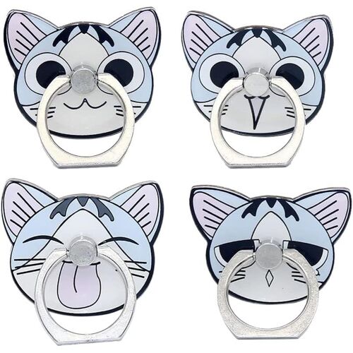 KAL-Ensemble De 4 Supports De Bague De Téléphone Portable En Forme De Chat Mignon, Rotation Universelle À 360° Et Pivotement À 180°, Support De Bague En Alliage De Doigt Pour Smartphone