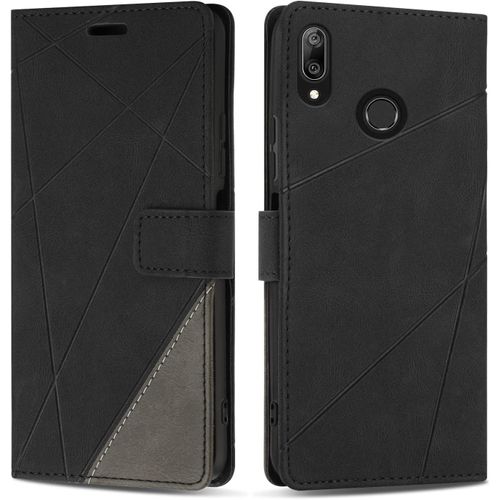 Kal-Coque Pour Huawei Y7 2019 / Huawei Y7 Prime 2019, Protection Housse Etui En Cuir Pu Portefeuille Livre Pour Huawei Y7 2019 / Huawei Y7 Prime 2019, Emplacements Cartes, Fonction Support, Noir