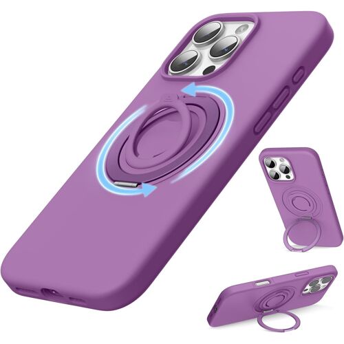 KAL-Coque En Silicone Compatible Avec Iphone 16 Pro Max Avec Anneau Support Rotatif Et Bague Doigt, Silicone Coque De Protection En Microfibre Douce Pour Iphone 16 Pro Max 6,9 Pouces, Orchid Purple