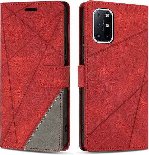 KAL-Coque Pour Oneplus 8T, Protection Housse Etui En Cuir Pu Portefeuille Avec Emplacements Cartes Et Fonction Support Pour Oneplus 8T, Rouge