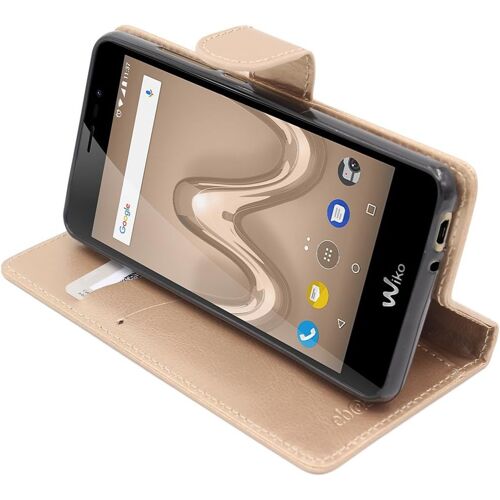 KAL-- Coque Compatible Avec Wiko Tommy 2 Etui Pu Cuir Housse Portefeuille Porte-Cartes Support Stand, Or/Doré [Appareil: 145 X 72.7 X 9.19Mm, 5.0'']