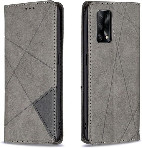 KAL-Coque Pour Oppo A74 4G / F19 4G, Housse Portefeuille En Cuir Etui Avec Tpu Silicone Bumper Antichoc Magnétique Flip Case, Porte Cartes Avec Fonction Support Cover Pu Pochette (Gris)