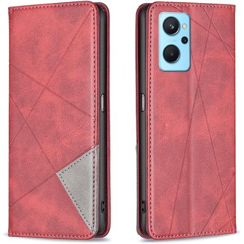Coque Pour Oppo A96/Realme 9i/A36/A76, Housse Portefeuille En Cuir Etui De Protection Avec Slim Tpu Silicone Bumper Antichoc Magnetique Flip Case, Porte Cartes (Rouge)