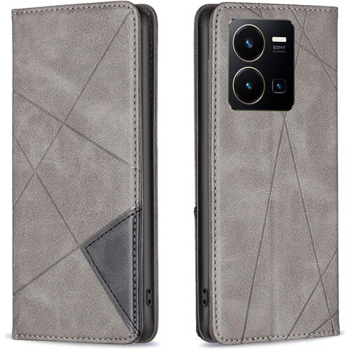 KAL-Coque Pour Vivo Y35/ Y22/ Y22S, Housse Portefeuille En Cuir Etui De Protection Avec Slim Tpu Silicone Bumper Flip Case, Porte Cartes Avec Fonction Support Cover Pu Pochette (Gris)