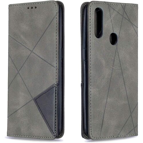 KAL-Coque Pour Oppo A31 2020, Housse Portefeuille En Cuir Etui De Protection Avec Tpu Silicone Bumper Antichoc Magnétique Flip Case, Porte Cartes Avec Fonction Support Cover Pu Pochette (Gris)