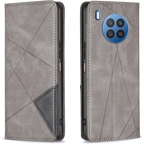 KAL-Coque Pour Huawei Honor 50 Lite/Nova 8I, Housse Portefeuille En Cuir Etui De Protection Avec Slim Tpu Silicone Bumper Magnétique Flip Case, Porte Cartes Avec Fonction Support Cover (Gris)