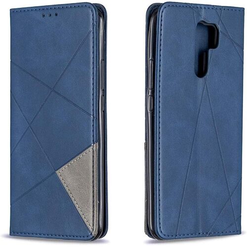 KAL-Coque Pour Xiaomi Redmi 9, Housse Portefeuille En Cuir Etui De Protection Avec Slim Tpu Silicone Bumper Antichoc Magnétique Flip Case, Porte Cartes Avec Fonction Support Cover (Bleu)