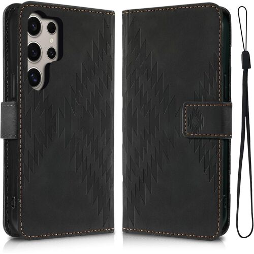 KAL-Coque Pour Samsung Galaxy S24 Ultra 5G 6.8 Avec Fonction De Support, Matériau De Protection En Pu Tout Autour, Étui S24 Ultra/Sm-S928B/Ds Anti-Rayures Et Anti-Chute, Noir
