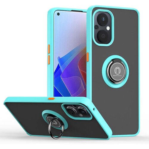 KAL-Coque Pour Oppo Reno 8 Lite 5G (Oppo Reno8 Lite), Antichoc Très Mince Premium Souple Translucide Givré Silicone Tpu+Pc Housse, Mat Anneau Magnétique Support Étui, Bleu Ciel