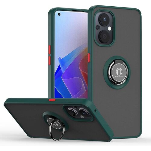 KAL-Coque Pour Oppo Reno 8 Lite 5G (Oppo Reno8 Lite), Antichoc Très Mince Premium Souple Translucide Givré Silicone Tpu+Pc Housse, Mat Anneau Magnétique Support Étui, Vert Foncé