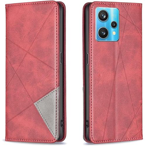 Coque Pour Oppo Realme 9 Pro Plus/Realme 9 Pro +, Housse Portefeuille En Cuir Etui De Protection Avec Slim Tpu Silicone Bumper Flip Case, Porte Cartes Avec Fonction Support Cover (Rouge)