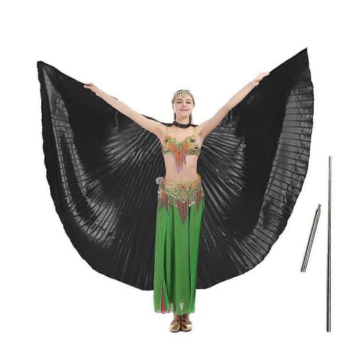 Ailes De Danse Orientale Noire Avec Tige - Ailes D'ange À 360 Degrés Avec Tige Télescopique Portable Adulte