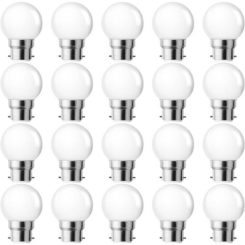 Ampoule Baillonette Led B22 1w,Ampoule Led B22,Ampoule À Baïonnette Blanc Chaud 2700k,Équivalent Ampoules 5w,Plastique,Non Dimmable,Lot De 20[Amp741770]