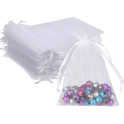 Ghyt 100pcs 5x7 Pouces Sac En Organza Blanc Noël Pochettes À Cordon Fête Mariage Faveur Sacs Cadeaux