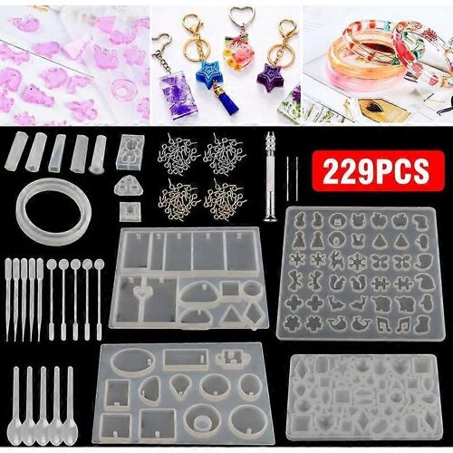 Promotion D'hiver,Moule En Résine De Silicone Pour Le Moulage De Bijoux,Moules Et Outils De Coulée En Silicone De 229 Pièces,Kit De Fabrication De Résine Époxy De Pendentif En Cristal De Bricolage Pou