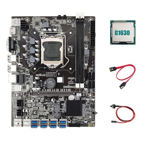 B75 USB ETH Mining Carte mère 8XPCIE Adaptateur USB + processeur G1630 + câble SATA + câble de commutation LGA1155 B75 USB