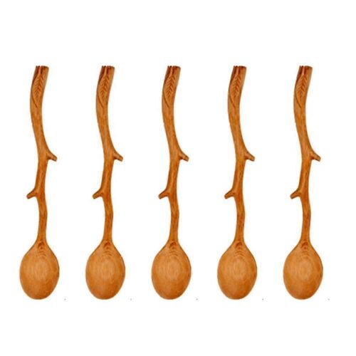 5 Cuillères En Hêtre De Style Japonais,Cuillère À Long Manche En Forme De Branche,Cuillère À Café À Mélanger,Vaisselle