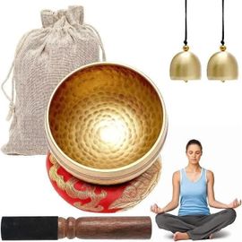 Bol Chantant Tibétain Artisanal, 8cm Bol De Méditation Avec Maillet En Bois+Coussin De Soie+Pendentif Cloche, Bols Tibétains