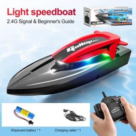 Bateau RC Vitesse Jouet télécommandé bateau Haute Vitesse avec des lumières - 2.4GHz - 20KM -bateau télécommandé pour enfants-rouge