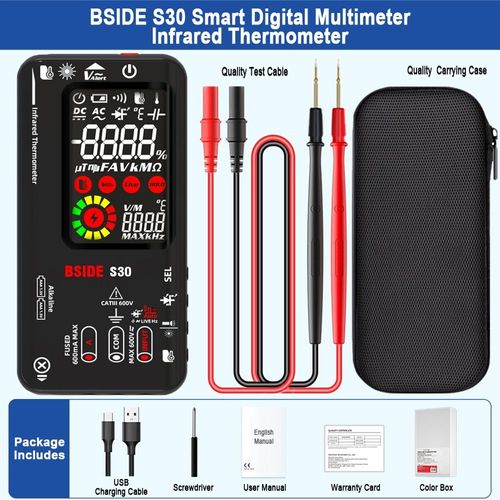 BSIDE-Multimètre numérique intelligent,température infrarouge,testeur de diode LED,True RMS 9999 DC,tension AC aste,multicirculation DMM,15V - Type S30X-Black
