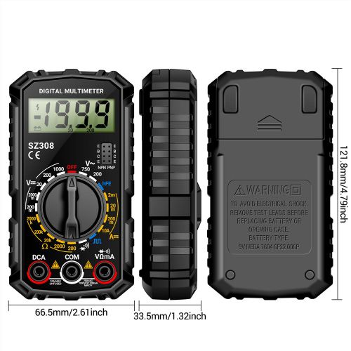 Multimètre numérique multifonctionnel SZ304,True RMS,Déterminer,Testeur de haute précision,NCV AC,DC Votage,Current Ohm Tools,308 - Type SZ308 Black