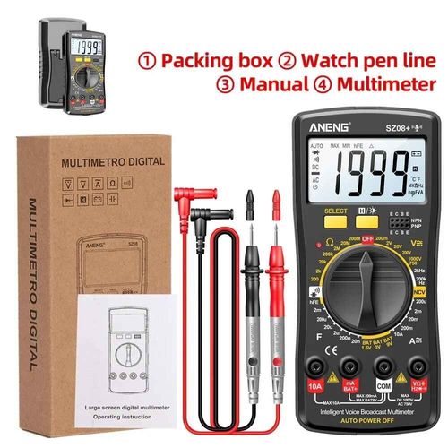 Anneng SZ08 + multimètre de diffusion vocale intelligente test ampèremètre AC/DC Hz hEF compteur de capacité outil d'électricien professionnel - Type Black