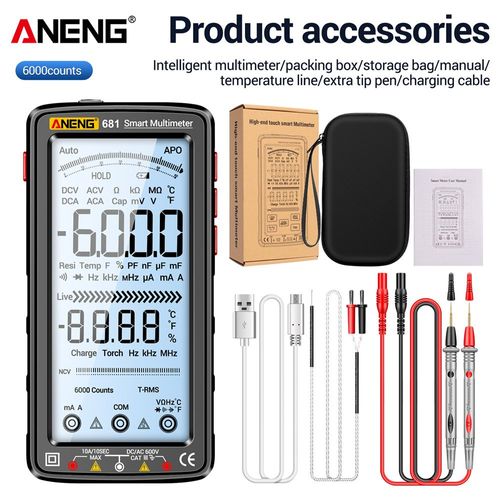 ANENG 681 multimètre numérique professionnel rechargeable tension AC/DC testeur de tension sans contact compteur écran LCD testeur de courant - Type 681 Black #A