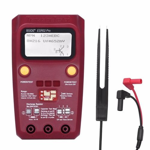 Testeur de Transistor ESR/SMD polyvalent BSIDE ESR02pro,Triode de Diode intelligente,compteur de résistance de capacité,compteur LCD,test MOS/PNP/NPN - Type ESR02PRO-Test clip