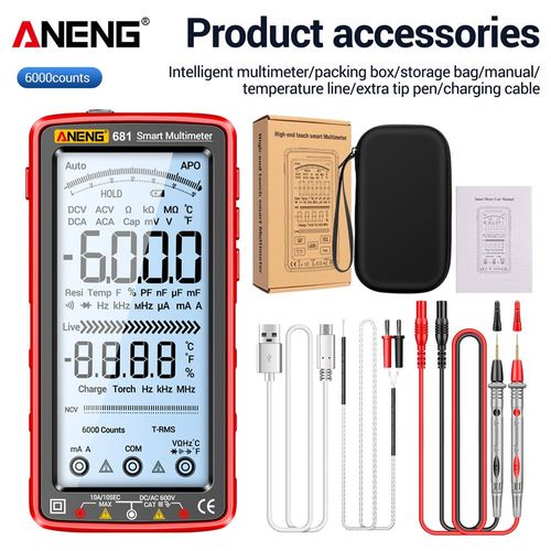 ANENG-Multimètre numérique professionnel aste 681,testeur de tension sans contact,voltmètre AC/DC,écran LCD,testeur de courant - Type 681 Red