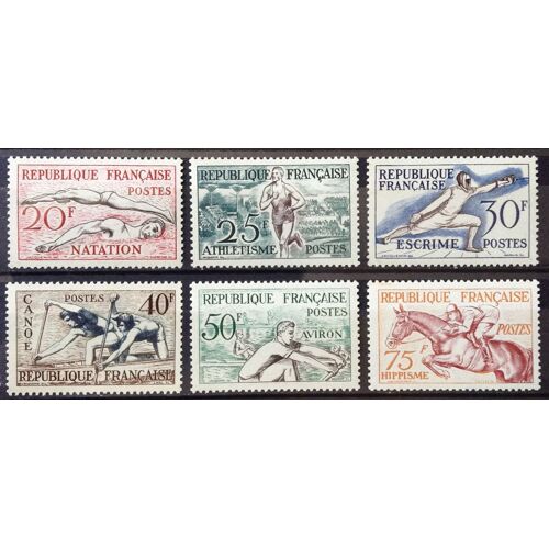 Série Sports J.O. Helsinki 1953 - N° 960 Natation + 961 Athlétisme + 962 Escrime + 963 Canoe + 964 Aviron + 965 Hippisme Neufs** Luxe - Cote 90,00 - France Année 1953 - N21130