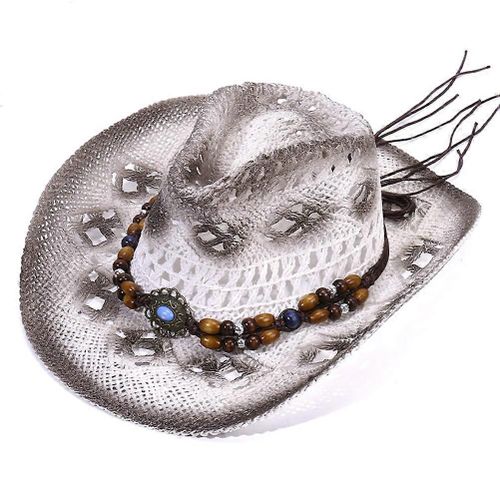 Chapeau De Cowboy En Paille Innovant 2025 Pour Homme Et Femme, Chapeau De Soleil Respirant À Large Bord Avec Bordure Perlée, Style Occidental, Pour L'extérieur, La Plage, Les Voyages