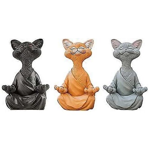 Ventes promotionnelles Nouveaux produits en 2023,Statue de chat méditant Set de 3 - Chat en forme de Bouddha heureux - Statue de chat Zen pour la méditation ou le yoga