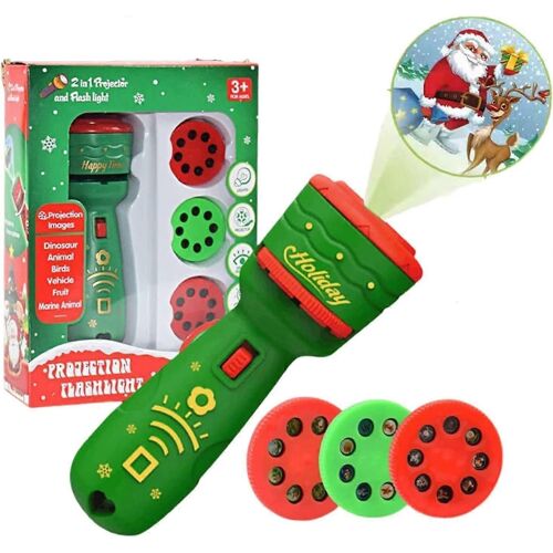 Projecteur de diapositives de Noël,Projecteur d'histoire de sommeil 24 motifs Projecteur de lampe de poche de Noël Cadeau d'apprentissage éducatif de Noël vert 01