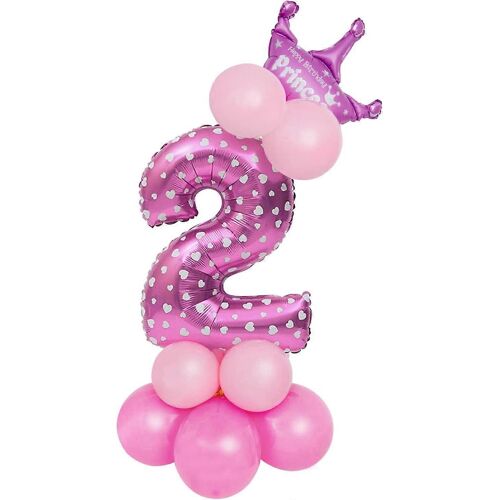 32 pouces nombre de ballons,ballon en aluminium,ballon numérique,ballons couronne,décoration de fête,ballon numéro pour fête d'anniversaire (rose numéro 2)