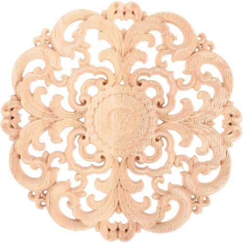 15x15cm bois sculpté décoratif rond onlay applique sculpture en bois non peint pour bricolage artisanat d'art coin meubles table basse porte décoration ou