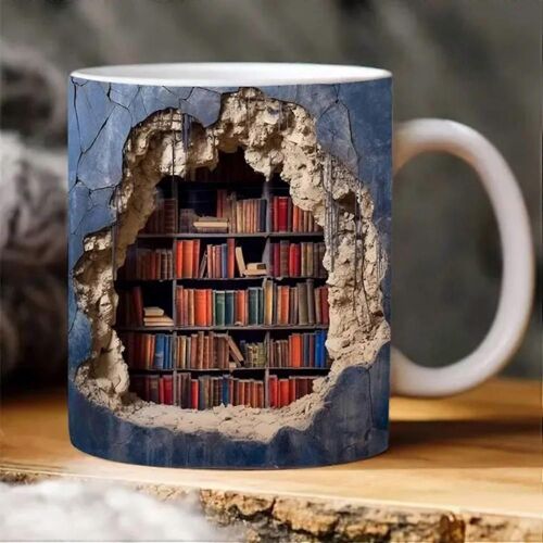 Tasse D'étagère 3d - Une Tasse D'étagère De Bibliothèque,Tasse D'étagère De Bibliothèque,Tasse À Café Pour Les Amateurs De Livres,Tasse En Céramique Polyvalente De Conception D'espace Créatif,Cadeaux