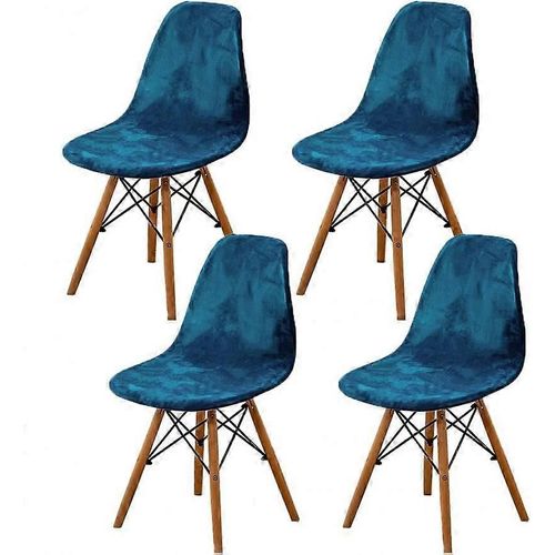Housses De Chaise Scandinaves Ensemble De 4,Housse De Chaise De Salle À Manger Extensible,Housse De Chaise Universelle En Velours Bleu Sans Accoudoirs Pour Salon Cuisine Maison De
