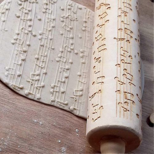 Rouleaux À Pâtisserie En Bois De Noël Notes De Musique Gravure En Relief